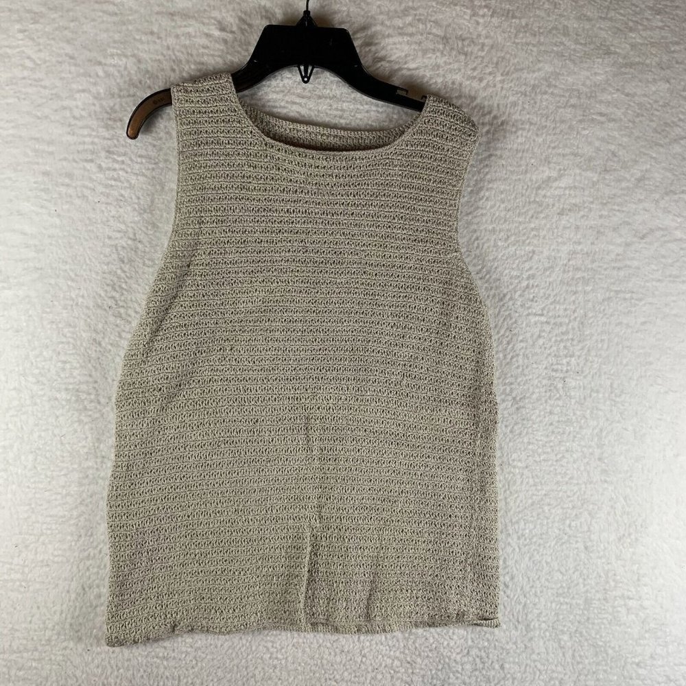 Chico's Tank Top Women's 3 Beige Cotton Linen Knitted Round Neck Pullover 7936